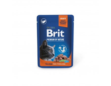 Вологий корм Brit Premium Cat pouch для стерилізованих котів, лосось, 100 г 