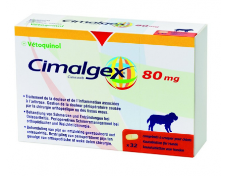 Vetoquinol (Ветоквинол) CIMALGEX (СИМАЛДЖЕКС) Обезболивающие таблетки для собак, 16 таблеток по 80 мг