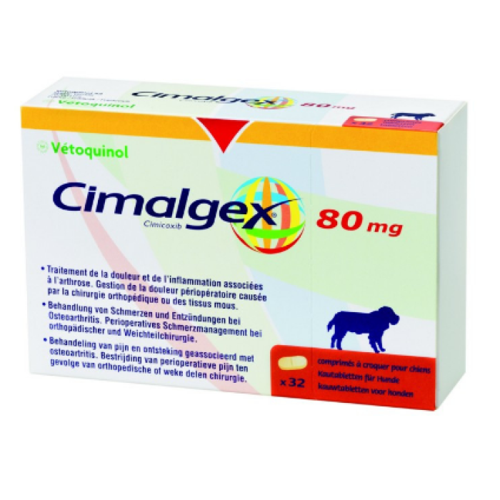 Vetoquinol (Ветоквинол) CIMALGEX (СИМАЛДЖЕКС) Обезболивающие таблетки для собак, 16 таблеток по 80 мг