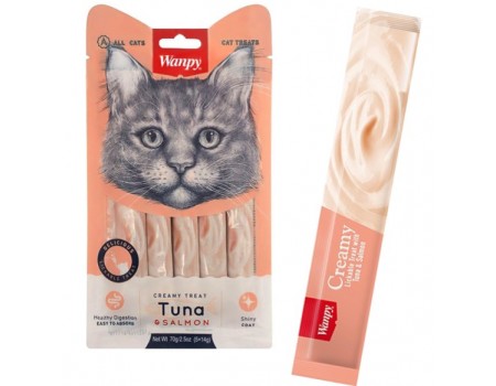 Wanpy Creamy Lickable Treats Tuna & Salmon ВАНПІ ТУНЕЦЬ З ЛОСОСЕМ рідкі ласощі для котів, 0,09 кг