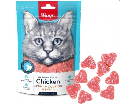 Wanpy Chicken Jerky & Codfish Hearts ВАНПІ СЕРДЦЯ КУРИЦЯ З ТРІСКОЮ ласощі для котів , 0,08 кг