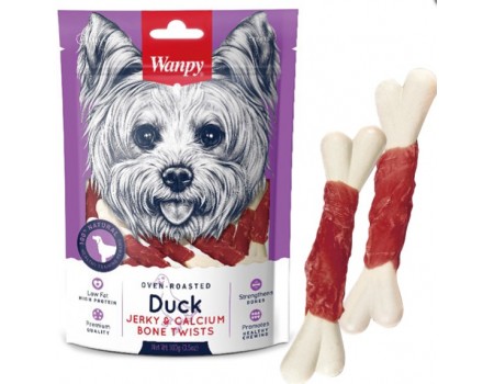 Wanpy Duck Jerky & Calcium Bone Twists ВАНПИ КОСТЬ С ВЯЛЕНОЙ УТКОЙ И КАЛЬЦИЕМ лакомство для собак , 0,1 кг