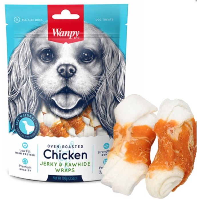 Wanpy Chicken Jerky & Rawhide Wraps ВАНПІ КІСТКА З В'ЯЛЕНОЮ КУРИЦЮ ласощі для собак , 0,1 кг