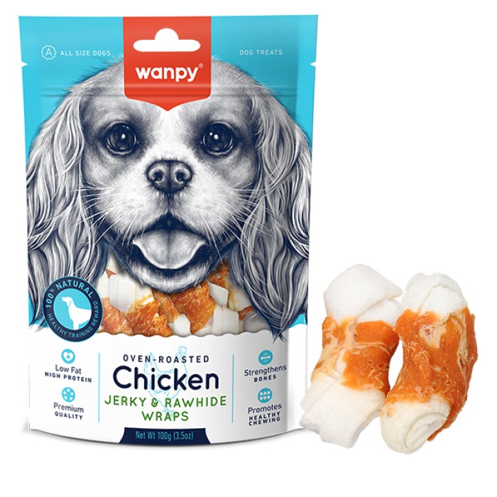 Wanpy Chicken Jerky & Rawhide Wraps ВАНПІ КІСТКА З В'ЯЛЕНОЮ КУРИЦЮ ласощі для собак , 0,1 кг