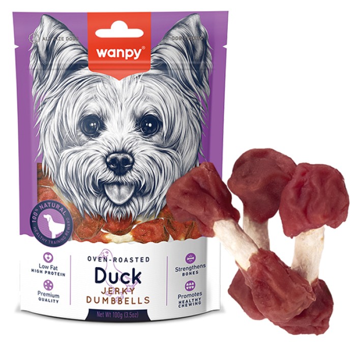 Wanpy Duck Jerky Dumbbells ВАНПИ КОСТЬ-ГАНТЕЛЬ С ВЯЛЕНОЙ УТКОЙ лакомство для собак, 0.1 кг