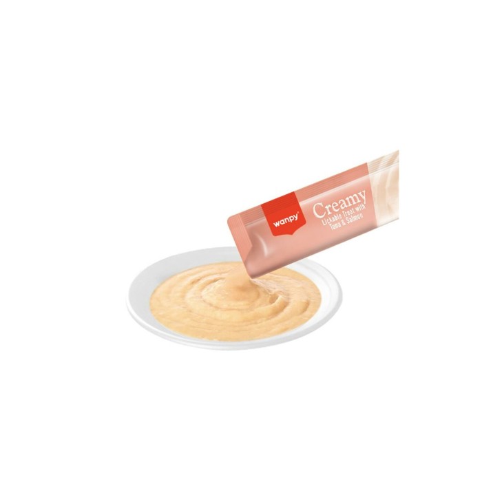 Wanpy Creamy Lickable Treats Tuna & Salmon ВАНПІ ТУНЕЦЬ З ЛОСОСЕМ рідкі ласощі для котів, 0.07 кг, в пакунку 5 стіків по 14 г 