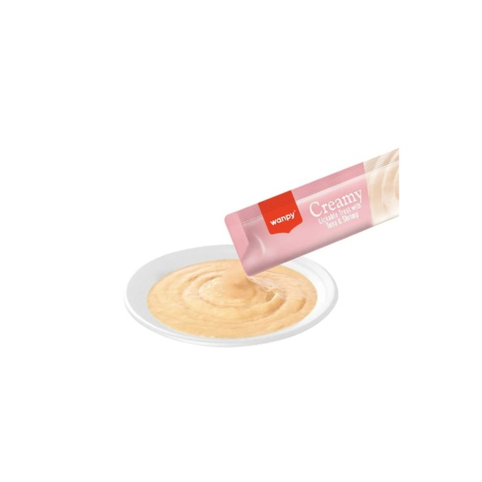 Wanpy Creamy Lickable Treats Tuna & Shrimp ВАНПІ ТУНЕЦЬ З КРЕВЕТКАМИ рідкі ласощі для котів, 0.07 кг, в пакунку 5 стіків по 14 г 