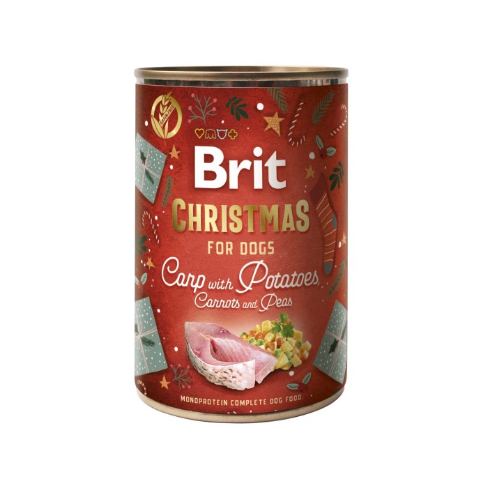 Корм вологий для собак Brit MonoProtein Christmas, Різдвяна вечеря з коропом і картоплею, 400 г