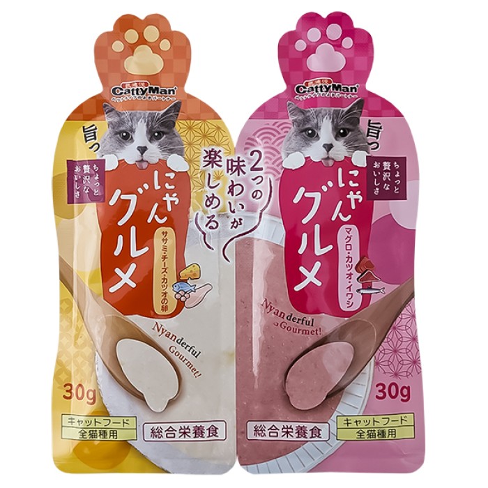 Влажный корм для кошек CattyMan Complete Twins Pouch, курица, сыр, икра и тунец, макрель, сардина, 2х30 г