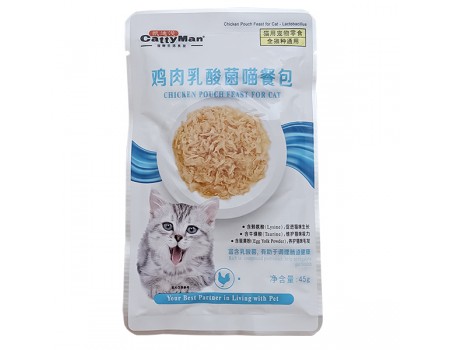 Влажный корм CattyMan Lactobacillus Chicken Feast КЕТТИМЕН ПРОБИОТИКИ КУРКА, для кошек с проблемами пищеварения, пауч 45г