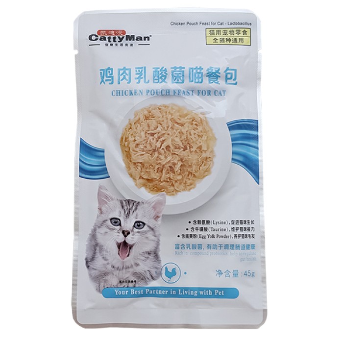 Влажный корм CattyMan Lactobacillus Chicken Feast КЕТТИМЕН ПРОБИОТИКИ КУРКА, для кошек с проблемами пищеварения, пауч 45г