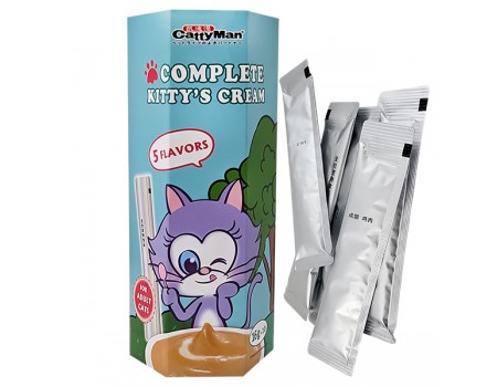 Жидкое лакомство для кошек CattyMan Complete Kitty's Cream ассорти 5 вкусов (икра с курицей, лососем, тунцом, говядиной, уткой), 10х16 г