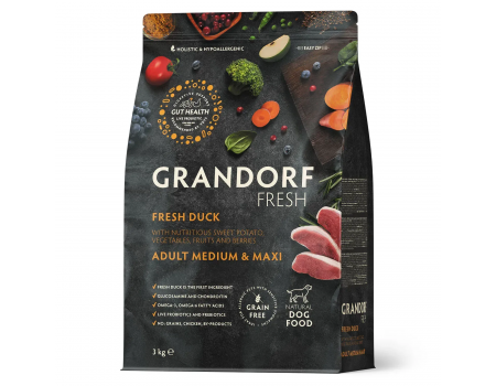 Сухий корм Grandorf FRESH DUCK & SWEET POTATO, для собак середніх та великих порід, з качкою та бататом, 3 кг