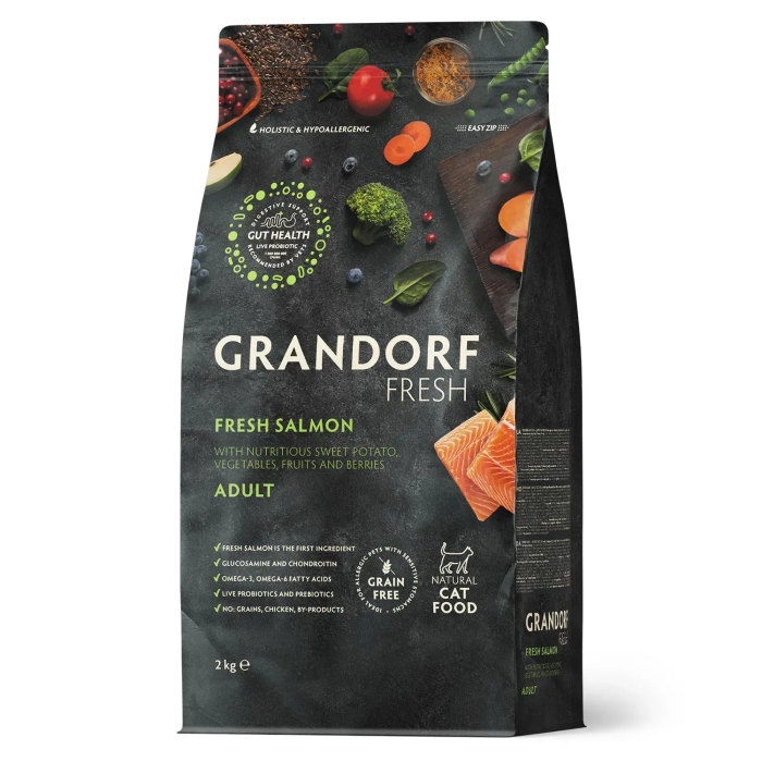 Сухой корм Grandorf FRESH SALMON&SWEET POTATO, для взрослых кошек, лосось с бататом, 2 кг