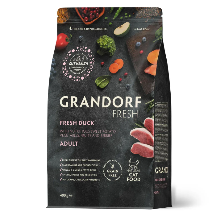 Сухий корм Grandorf FRESH, DUCK & SWEET POTATO, для дорослих котів качка з бататом, 400 г (термін до 12.05.2026)