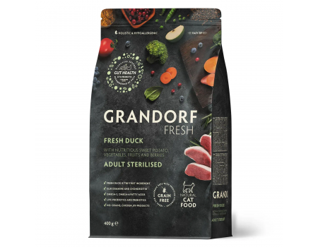 Сухий корм Grandorf FRESH DUCK & SWEET, для стерилізованих котів, качка з бататом, 400 г