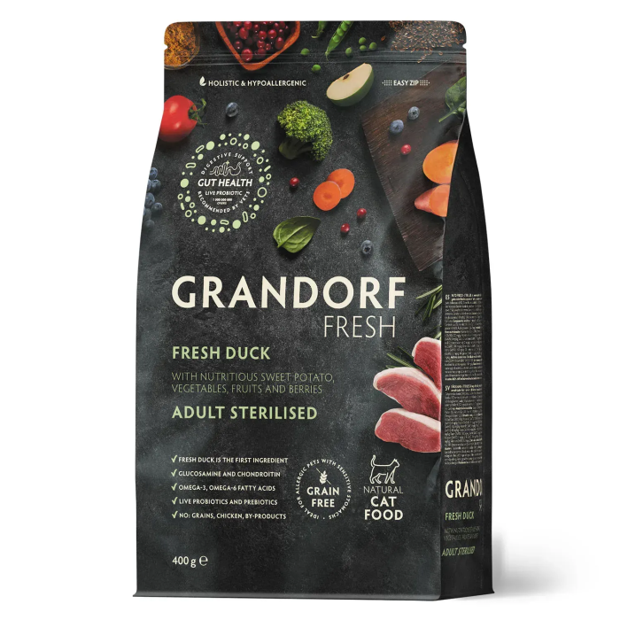 Сухий корм Grandorf FRESH DUCK & SWEET, для стерилізованих котів, качка з бататом, 400 г