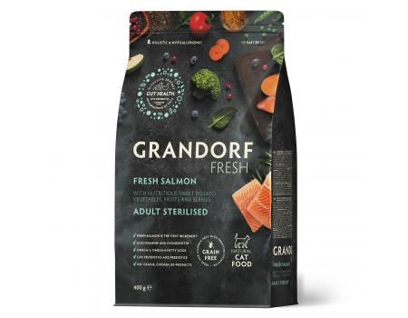 Сухий корм Grandorf FRESH SALMON & SWEET POTATO, для стерилізованих котів, лосось з бататом, 400 г