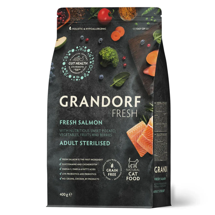 Сухий корм Grandorf FRESH SALMON & SWEET POTATO, для стерилізованих котів, лосось з бататом, 400 г