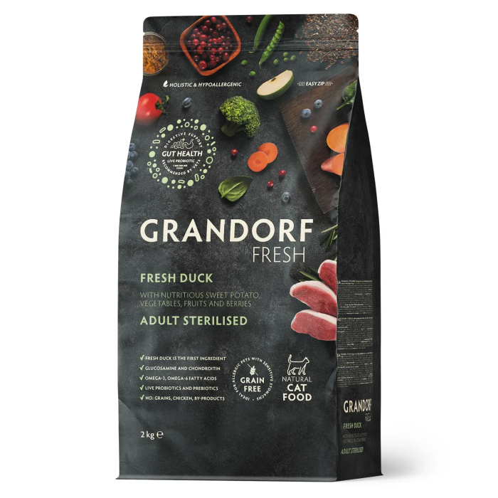 Сухой корм Grandorf FRESH DUCK & SWEET, для стерилизованных кошек, утка с бататом, 2 кг