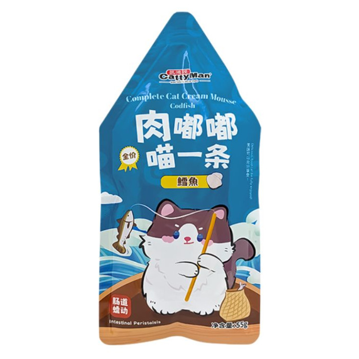 Вологий корм Cattyman Cream Mousse Codfish КЕТТІМЕН ТРІСКА мус, для котів і кошенят, пауч, 55 г