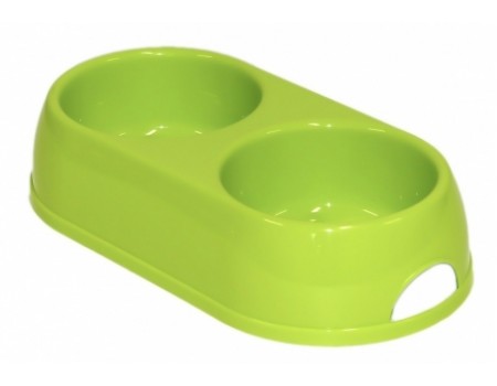 Moderna МОДЕРНА ЭКО двойная миска для собак и кошек, пластик, 2х570 мл, d-12 см , ярко-зеленый.