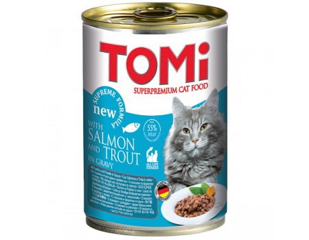 TOMi salmon trout ЛОСОСЬ ФОРЕЛЬ консервы для котов, влажный корм , 0.4 кг.