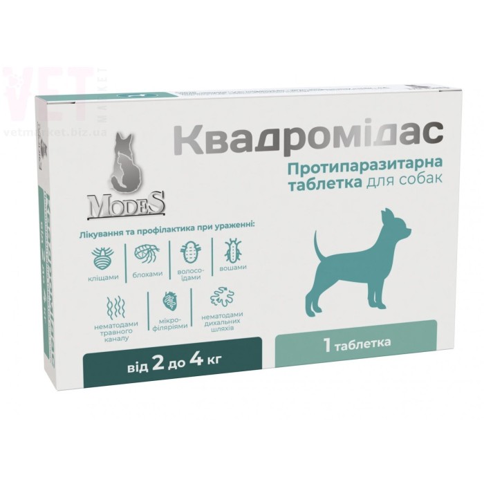 Квадромідас протипаразитарні таблетки для собак 2-4 кг, 0,2 г, MODES 