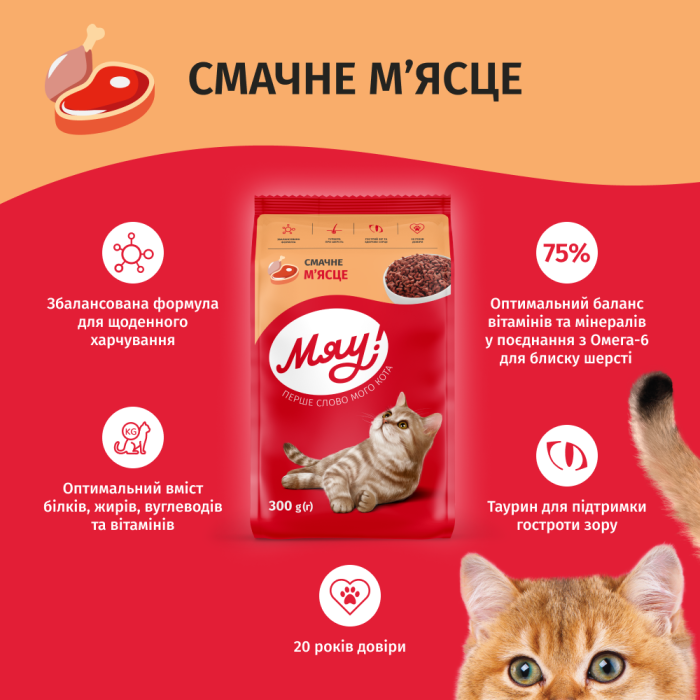 Сухий корм Мяу! для дорослих котів, апетитна курятина, 300 г