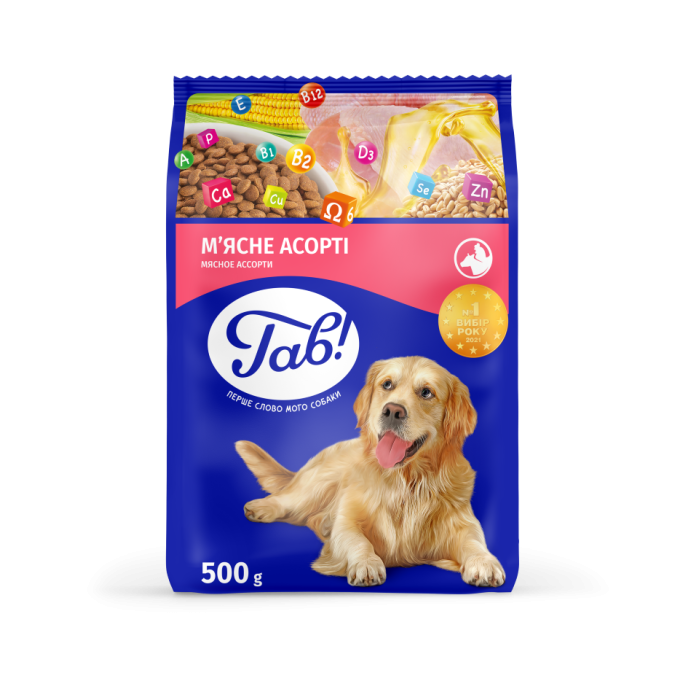 Сухой корм Гав! для взрослых собак, мясное ассорти, 500 г